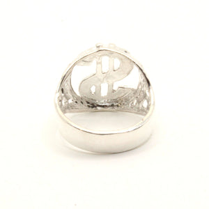 925 Sterling Silver Detailed Dollar Sign Diamond Cut Finish 3/4 Inch Wide, Sizes 8-13 Ring