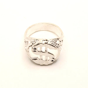 925 Sterling Silver Detailed Dollar Sign Diamond Cut Finish 3/4 Inch Wide, Sizes 8-13 Ring