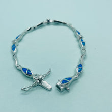 Load image into Gallery viewer, Sterling Silver Synthetic Opal Christian Fish with &amp; CZ stone Hand Inlay 184mm Bracelet
