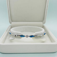 Load image into Gallery viewer, Sterling Silver Synthetic Opal Christian Fish with &amp; CZ stone Hand Inlay 184mm Bracelet
