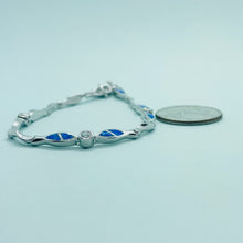 Load image into Gallery viewer, Sterling Silver Synthetic Opal Christian Fish with &amp; CZ stone Hand Inlay 184mm Bracelet
