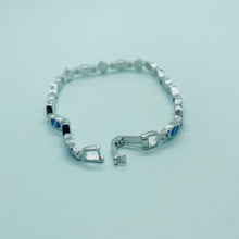 Load image into Gallery viewer, Sterling Silver Synthetic Opal Dainty Bracelet oval and Square Links
