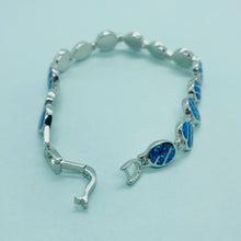 Load image into Gallery viewer, 925 Sterling Silver Synthetic Opal Heart Oval Round Link Bracelet
