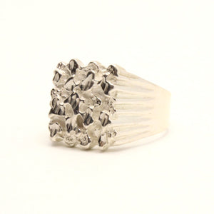 925 Sterling Silver Detailed Square 5/8 Inch Wide Nugget Ring