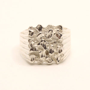 925 Sterling Silver Detailed Square 5/8 Inch Wide Nugget Ring