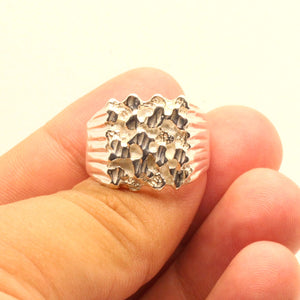 925 Sterling Silver Detailed Square 5/8 Inch Wide Nugget Ring