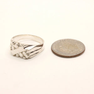 925 Sterling Silver Slanted Center Stripe 7/16 Inch Wide Nugget Ring