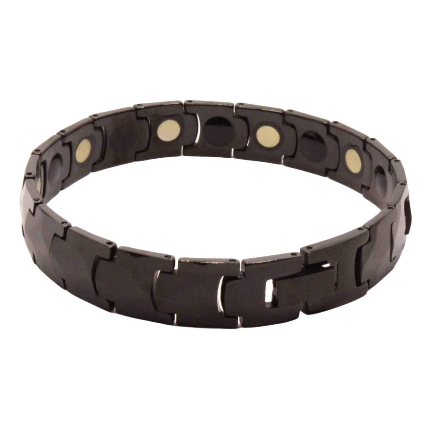 Tungsten Carbide Black Faceted Links Magnetic Therapy Bracelet, 1/2 Inch Wide