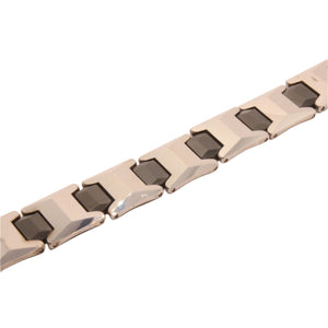 Tungsten Carbide 2-Tone Gunmetal & Black Faceted Cushion Links Magnetic Therapy Bracelet, 12 Inch Wide