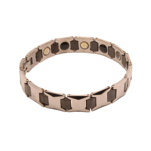 Tungsten Carbide 2-Tone Gunmetal & Black Faceted Cushion Links Magnetic Therapy Bracelet, 12 Inch Wide