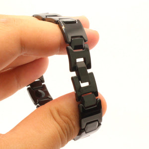 Tungsten Carbide Black Hexagon Faceted Magnetic Therapy Bracelet, 1/2 Inch Wide