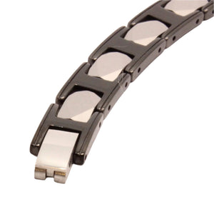 Tungsten Carbide Ceramic Black & Gunmetal Rhombus Faceted Links Magnetic Therapy Bracelet, 3/8 Inch Wide