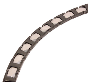 Tungsten Carbide Ceramic Black & Gunmetal Rhombus Faceted Links Magnetic Therapy Bracelet, 3/8 Inch Wide