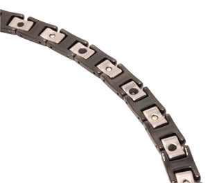 Tungsten Carbide Ceramic Black & Gunmetal Rhombus Faceted Links Magnetic Therapy Bracelet, 3/8 Inch Wide