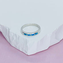 Load image into Gallery viewer, Dainty Sterling Silver Blue Synthetic Opal Band Stacking Ring for Women
