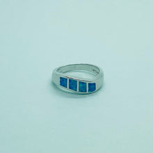 Load image into Gallery viewer, Sterling Silver Blue Synthetic Opal Wave Band Ring for Women
