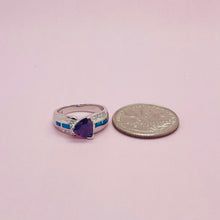 Load image into Gallery viewer, Sterling Silver Blue Synthetic Opal Trillion Cut Ring for Women White &amp; Amethyst
