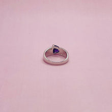 Load image into Gallery viewer, Sterling Silver Blue Synthetic Opal Trillion Cut Ring for Women White &amp; Amethyst
