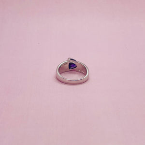 Sterling Silver Blue Synthetic Opal Trillion Cut Ring for Women White & Amethyst