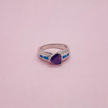 Load image into Gallery viewer, Sterling Silver Blue Synthetic Opal Trillion Cut Ring for Women White &amp; Amethyst
