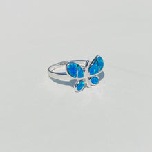 Load image into Gallery viewer, Sterling Silver Blue Synthetic Opal Butterfly Ring for Women Rounded Wings
