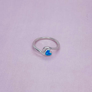 Dainty Sterling Silver Synthetic Opal Bypass Heart Ring for Women