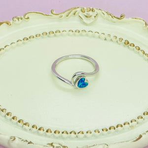 Dainty Sterling Silver Synthetic Opal Bypass Heart Ring for Women