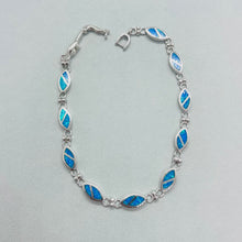 Load image into Gallery viewer, Sterling Silver Synthetic Opal Navette Shaped Link Hand Inlay Bracelet
