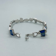 Load image into Gallery viewer, Sterling Silver Synthetic Opal Round &amp; Trapezoid links Hand Inlay Bracelet
