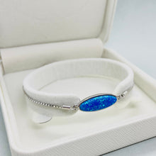 Load image into Gallery viewer, Sterling Silver Synthetic Opal Long Oval Sliding Clasp Bolo Bracelet for Women
