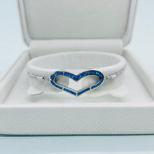 Load image into Gallery viewer, Sterling Silver Synthetic Opal Heart Sliding Clasp Bolo Bracelet for Women
