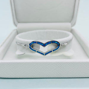 Sterling Silver Synthetic Opal Heart Sliding Clasp Bolo Bracelet for Women