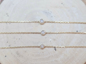 14K Solid Yellow Gold Bezel Diamond Bracelet Chain