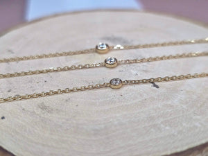 14K Solid Yellow Gold Bezel Diamond Bracelet Chain