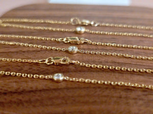 14K Solid Yellow Gold Bezel Diamond Bracelet Chain