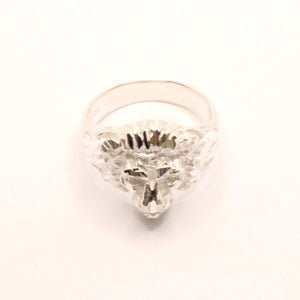 925 Sterling Silver Diamond Cut Finish Lion Head 3/4 Inch Wide, Sizes 8-13 Ring