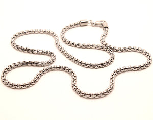 Stainless Steel 3.6mm, Sizes 18-24 Inches Cylindrical Round Box Chain Necklace