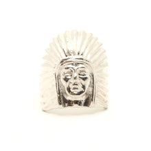 Load image into Gallery viewer, 925 Sterling Silver Large Diamond Cut Finish Native American Bonnet Head 15/16 Inch Wide, Sizes 8-13 Ring
