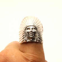 Load image into Gallery viewer, 925 Sterling Silver Large Diamond Cut Finish Native American Bonnet Head 15/16 Inch Wide, Sizes 8-13 Ring
