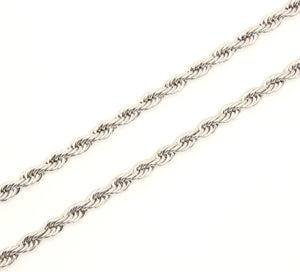 Stainless Steel Textured Rope 3/16 Inch Wide, Sizes 16-30 Inches Chain Necklace