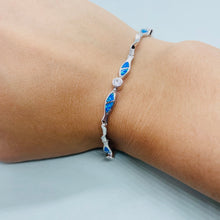 Load image into Gallery viewer, Sterling Silver Synthetic Opal Christian Fish with &amp; CZ stone Hand Inlay 184mm Bracelet
