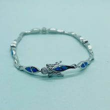 Load image into Gallery viewer, Sterling Silver Synthetic Opal Christian Fish with &amp; CZ stone Hand Inlay 184mm Bracelet
