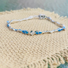 Load image into Gallery viewer, Sterling Silver Synthetic Opal Christian Fish with &amp; CZ stone Hand Inlay 184mm Bracelet
