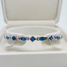 Load image into Gallery viewer, Sterling Silver Synthetic Opal Dainty Bracelet oval and Square Links
