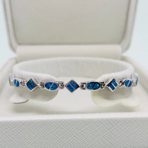 Sterling Silver Synthetic Opal Dainty Bracelet oval and Square Links