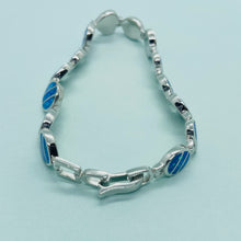 Load image into Gallery viewer, 925 Sterling Silver Synthetic Opal Heart Oval Round Link Bracelet
