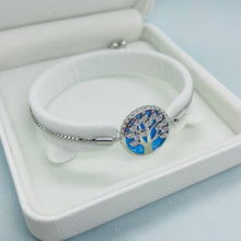 Load image into Gallery viewer, 925 Sterling Silver Synthetic Opal Family Tree Bolo Bracelet with Sliding Clasp
