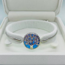 Load image into Gallery viewer, 925 Sterling Silver Synthetic Opal Family Tree Bolo Bracelet with Sliding Clasp
