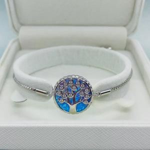 925 Sterling Silver Synthetic Opal Family Tree Bolo Bracelet with Sliding Clasp