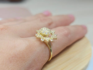 10K Solid Yellow Gold Spinning Fidget Dodecagram Star Ring with CZ